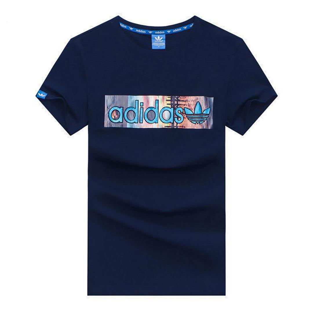Adid Solid Men Round Neck Navy-Blue T-Shirt With Colored Logo Design - Obeezi.com