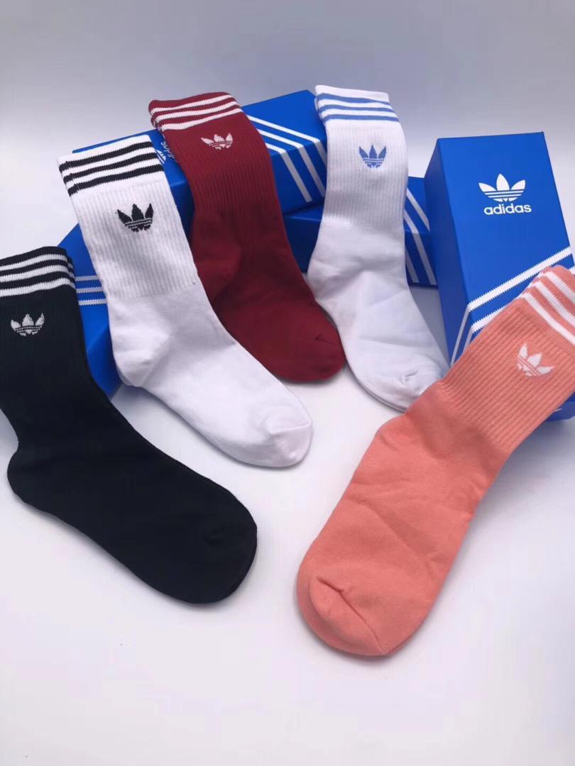 Adidas 5 In 1 Crested White Red Pink Black Socks - Obeezi.com