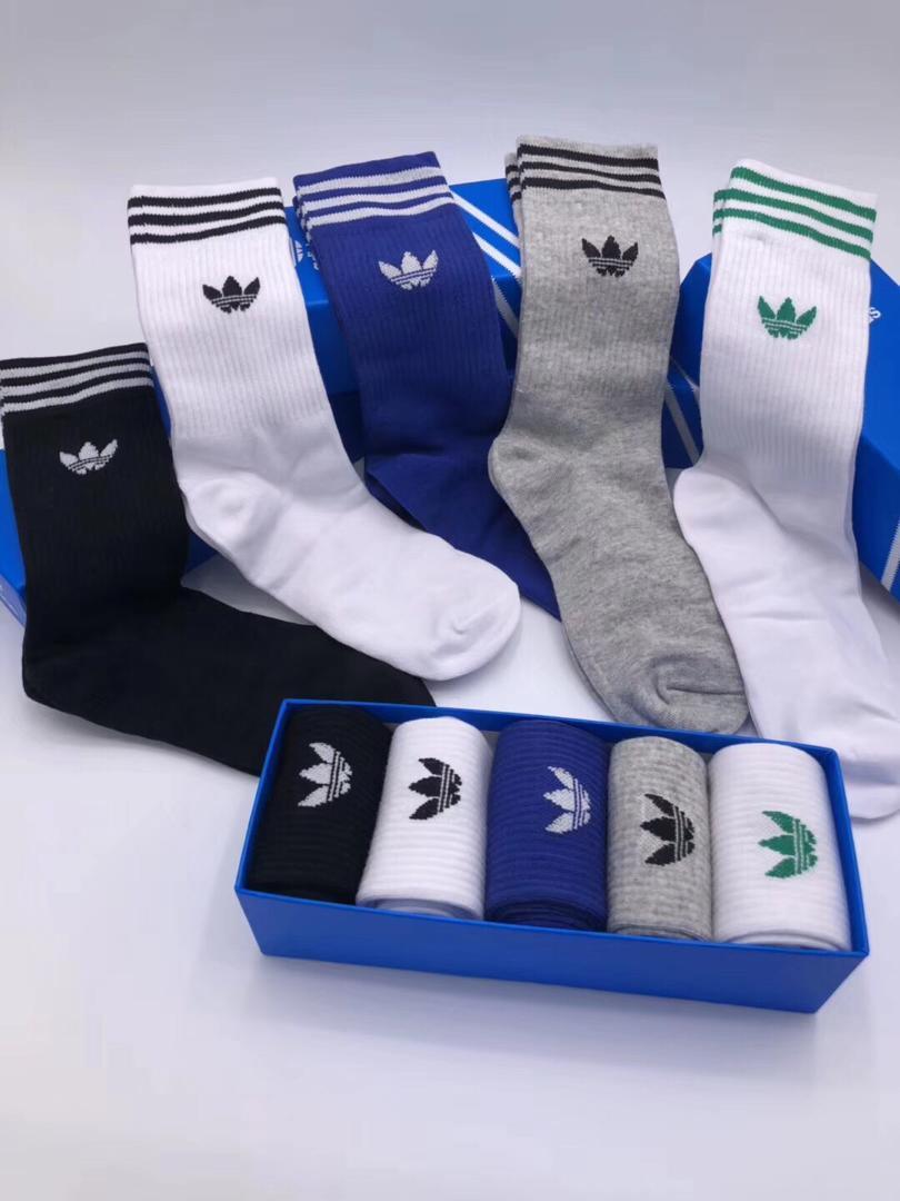 Adidas 5 In 1 Design White Grey Blue Black Socks - Obeezi.com
