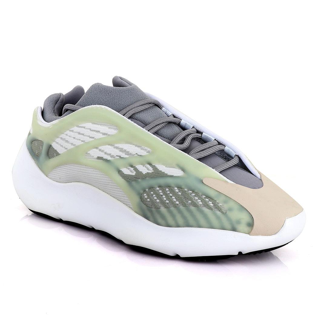 Adidas 700 Yeezy Boost Light Green Pattern Design White Sneakers - Obeezi.com