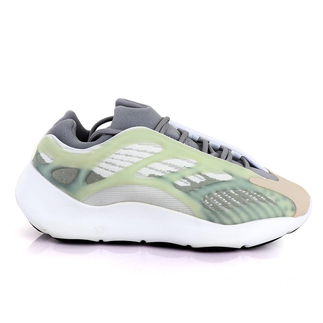 Adidas 700 Yeezy Boost Light Green Pattern Design White Sneakers - Obeezi.com