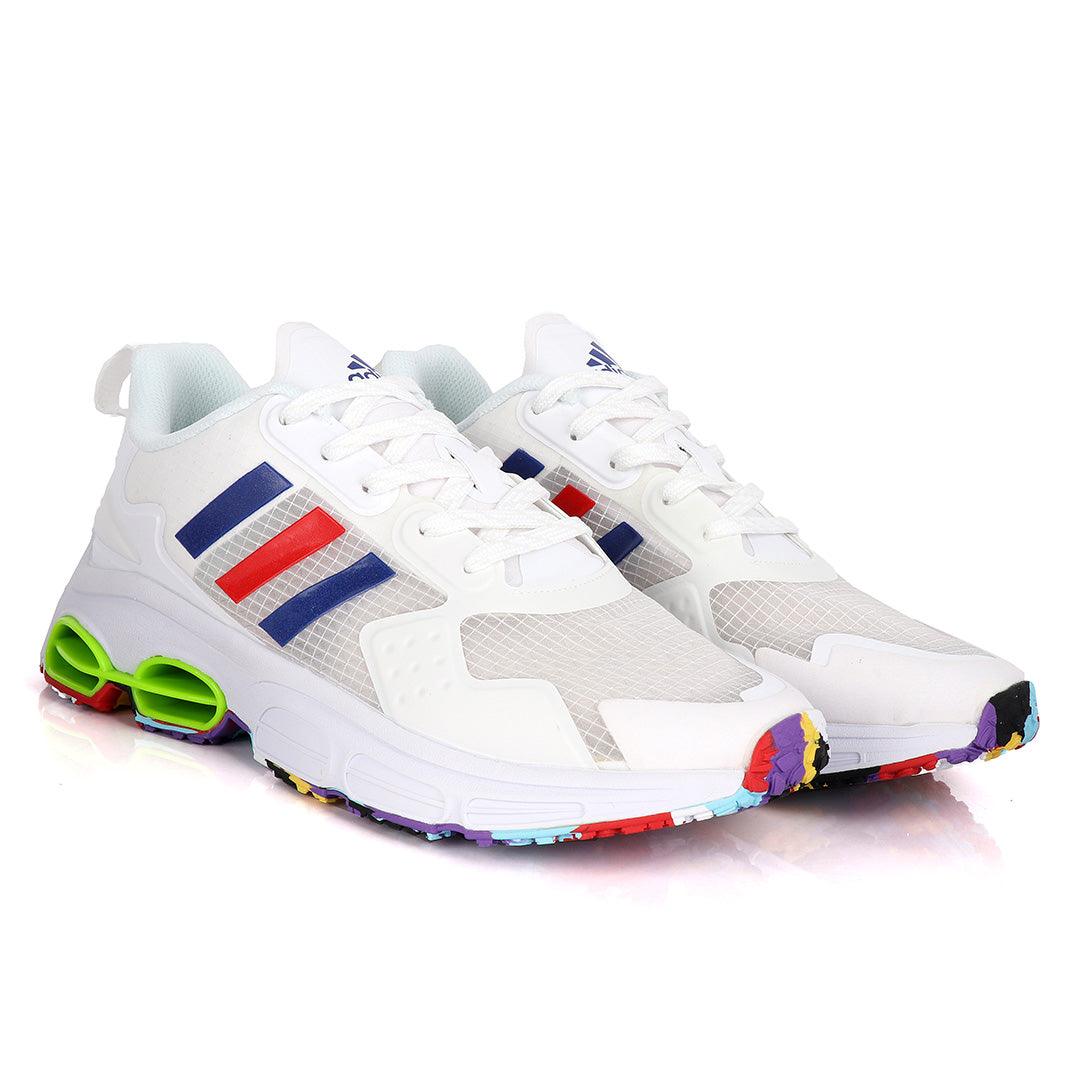 Adidas Sleek White Sneakers With Multi-Colored Sole - Obeezi.com