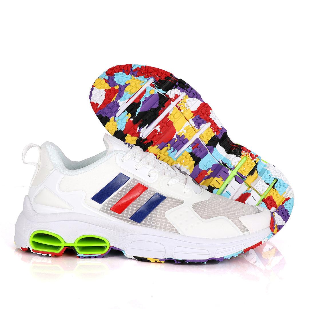 Adidas Sleek White Sneakers With Multi-Colored Sole - Obeezi.com