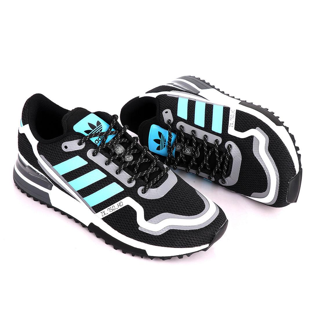 Adidas ZX 750 HD Black And Sky Blue Sneakers - Obeezi.com