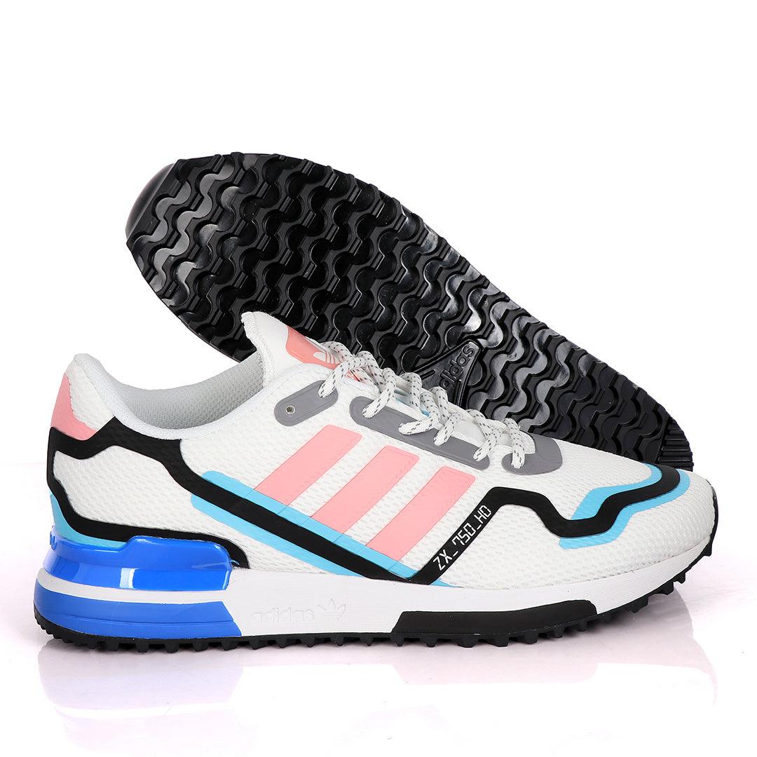 Adidas ZX 750 HD White Sneakers With Classic Peach And Royal Blue Designs - Obeezi.com