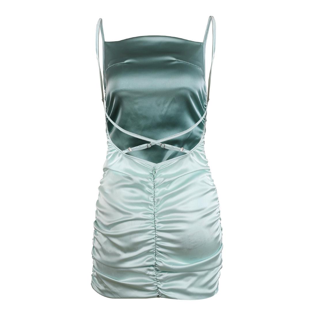 Adjustable Crisscross Ruched Strappy Bodycon- Green - Obeezi.com