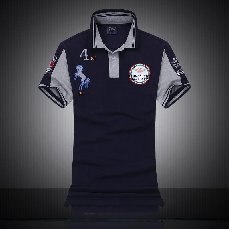 Aeronautica Militare With Horse Design Short Sleeve Shirt Polo-Navy Blue - Obeezi.com