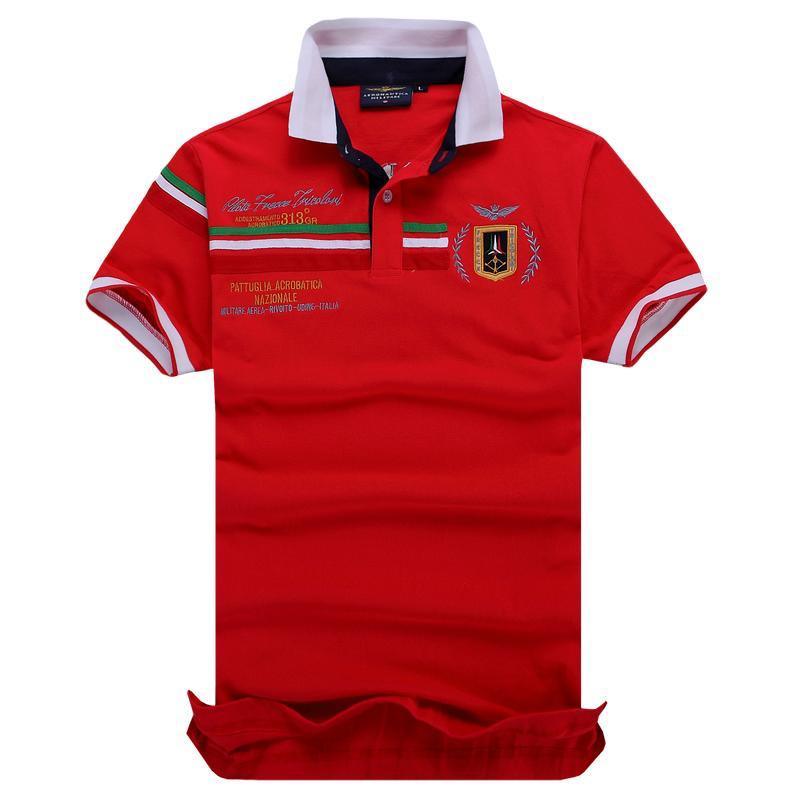 Aeronautical Polo Shirt Men's Boutique Embroidery Breathable-Red - Obeezi.com