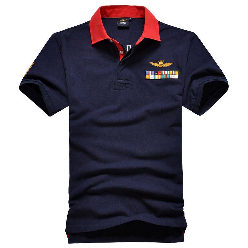 Aeronautical Polo Shirt Men's Navy Blue Short Sleeve With Rank Badge - Obeezi.com