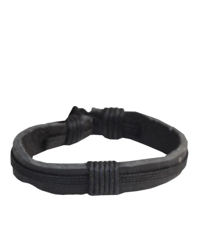 African Unisex Bracelet Black Leather Wristband Handmade - Obeezi.com