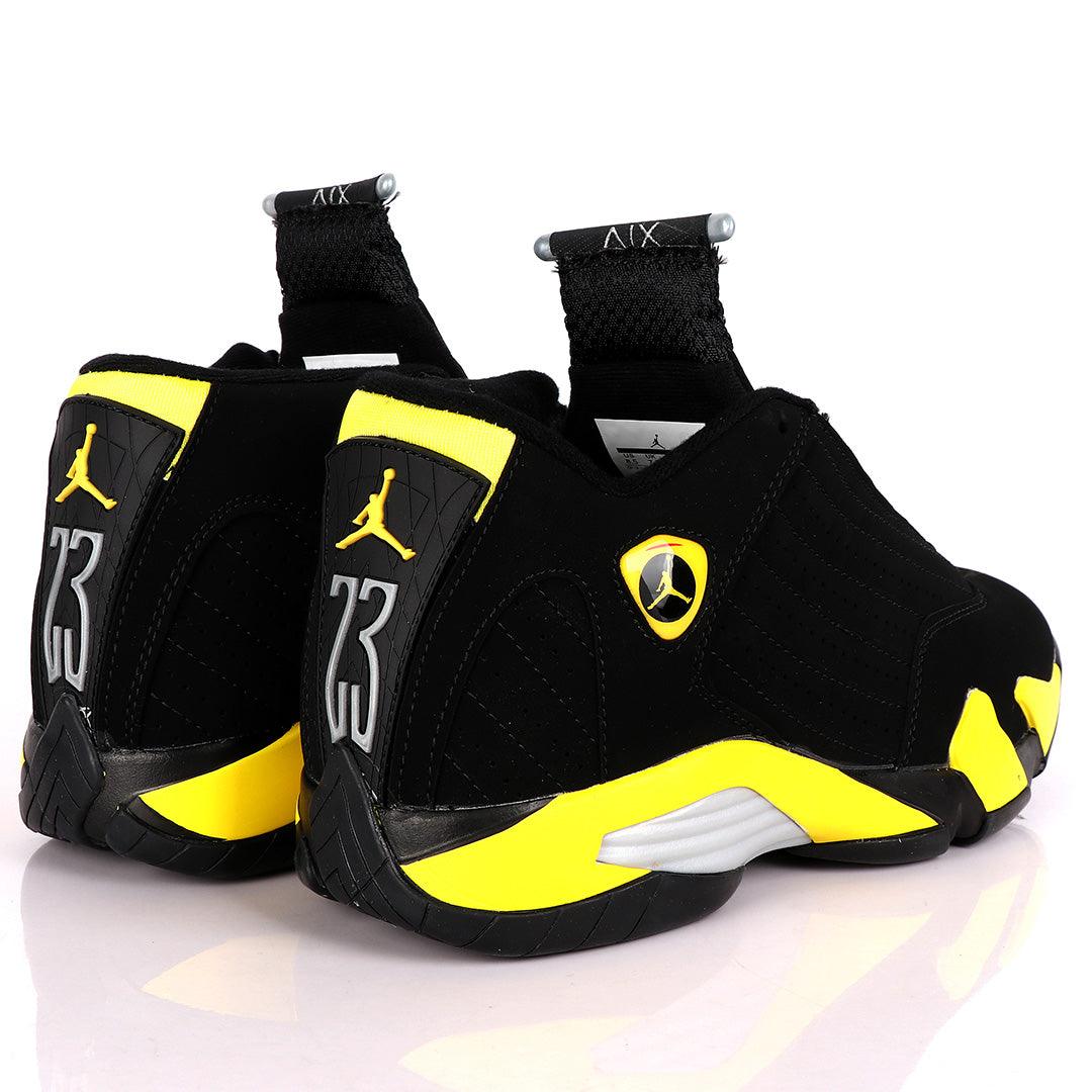 Air Jordan 14 Retro Black And Yellow Sneakers - Obeezi.com