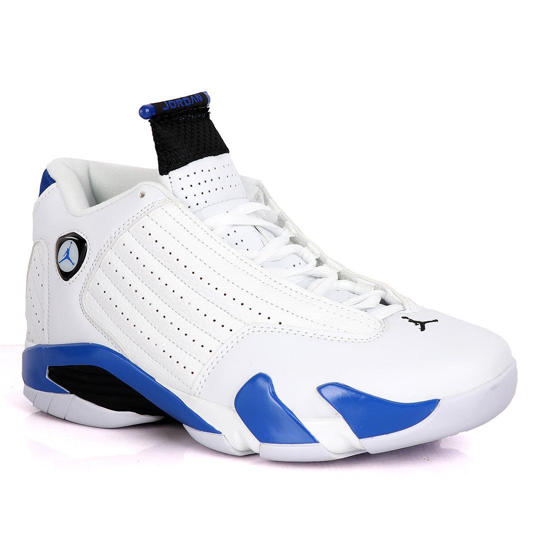 Air Jordan 14 Retro White And Blue Sneakers - Obeezi.com
