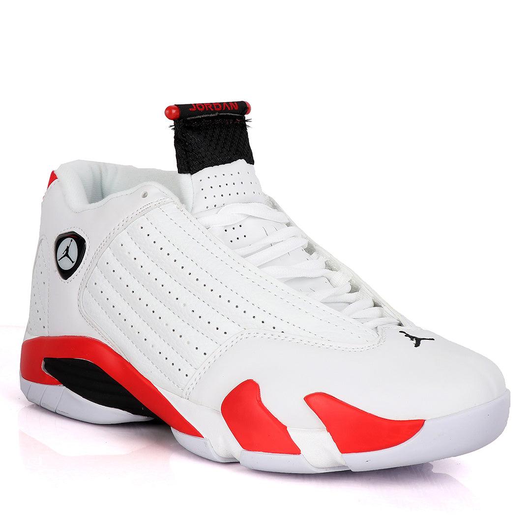 Air Jordan 14 Retro White With Classic Red And Black Design Sneakers - Obeezi.com