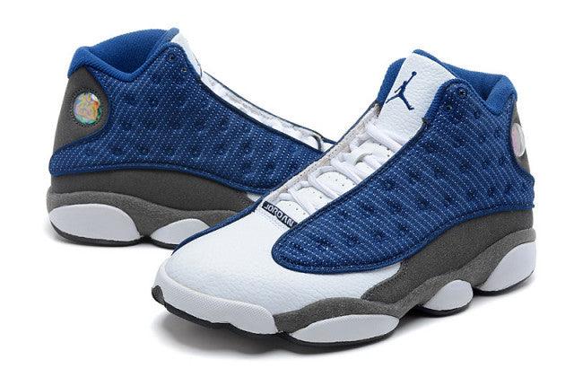AJ 13 Retro Flint Navy Blue and White Sneakers - Obeezi.com