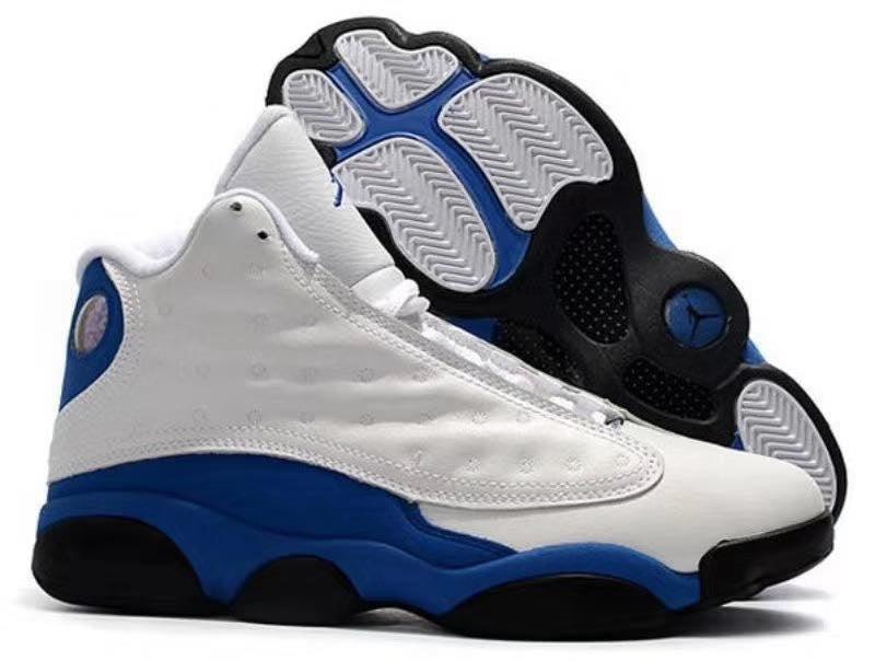 AJ 13 Retro White and Blue Basketball Sneakers - Obeezi.com