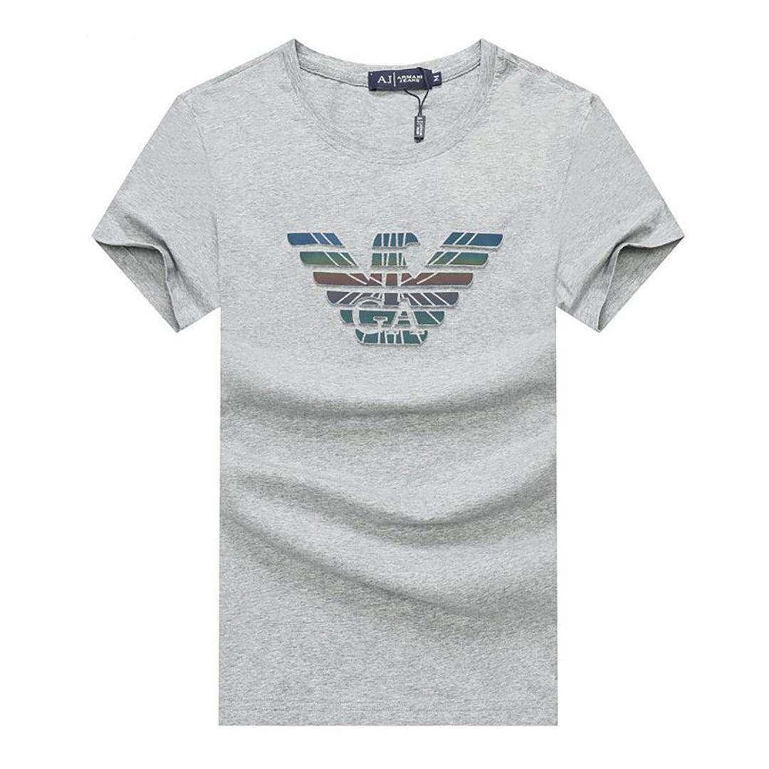 AJ Organic Cotton Contrast Logo T Shirt-ASH - Obeezi.com