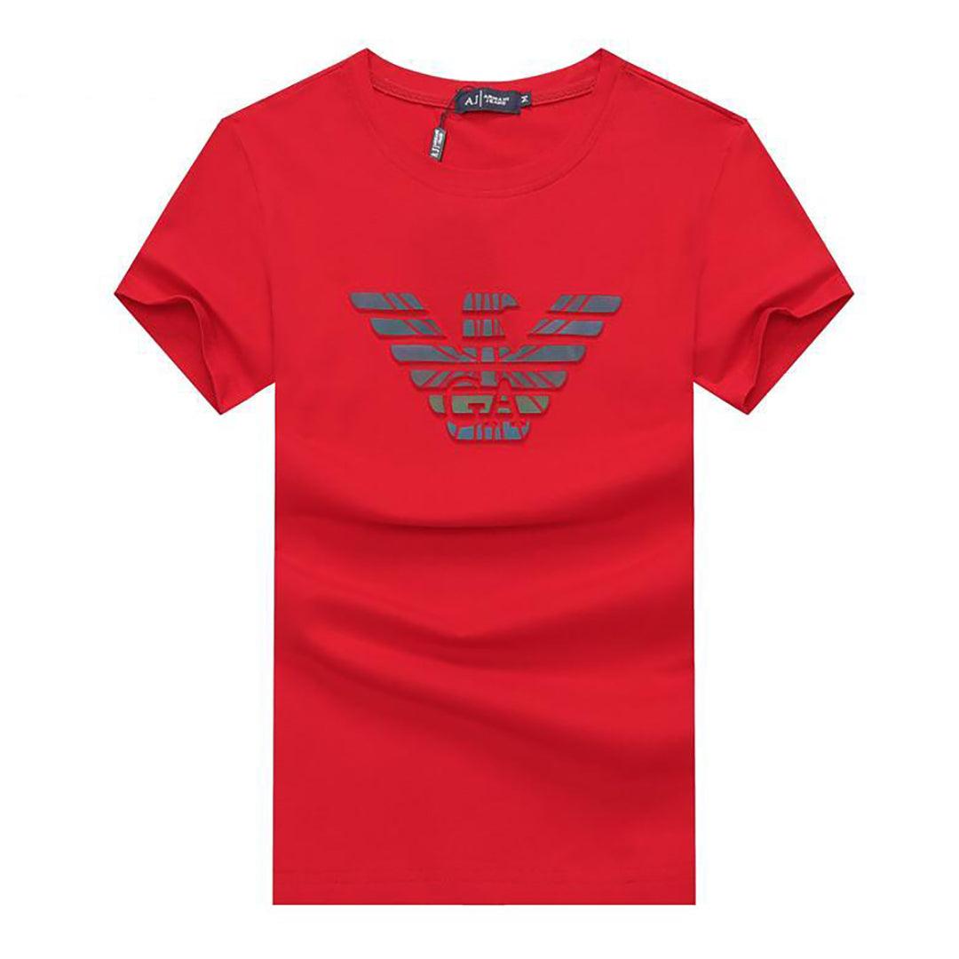 AJ Organic Cotton Contrast Logo T Shirt-Red - Obeezi.com