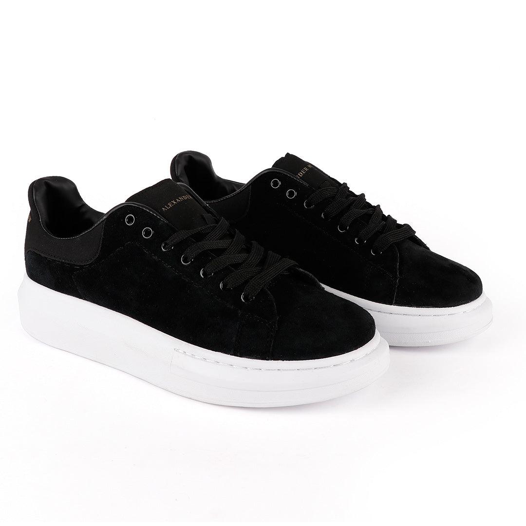 Alexander Mcqueen 45mm Suede Platform Black and White Sneakers - Obeezi.com