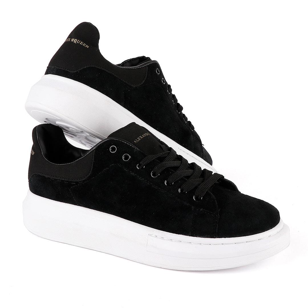 Alexander Mcqueen 45mm Suede Platform Black and White Sneakers - Obeezi.com