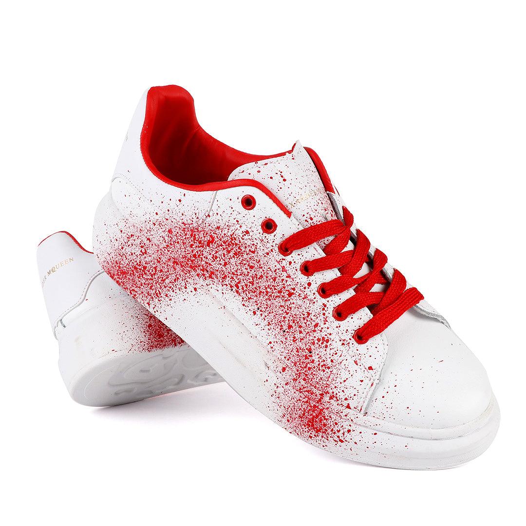 ALEXANDER MCQUEEN Chunky Red Spray Paint White Sneakers - Obeezi.com