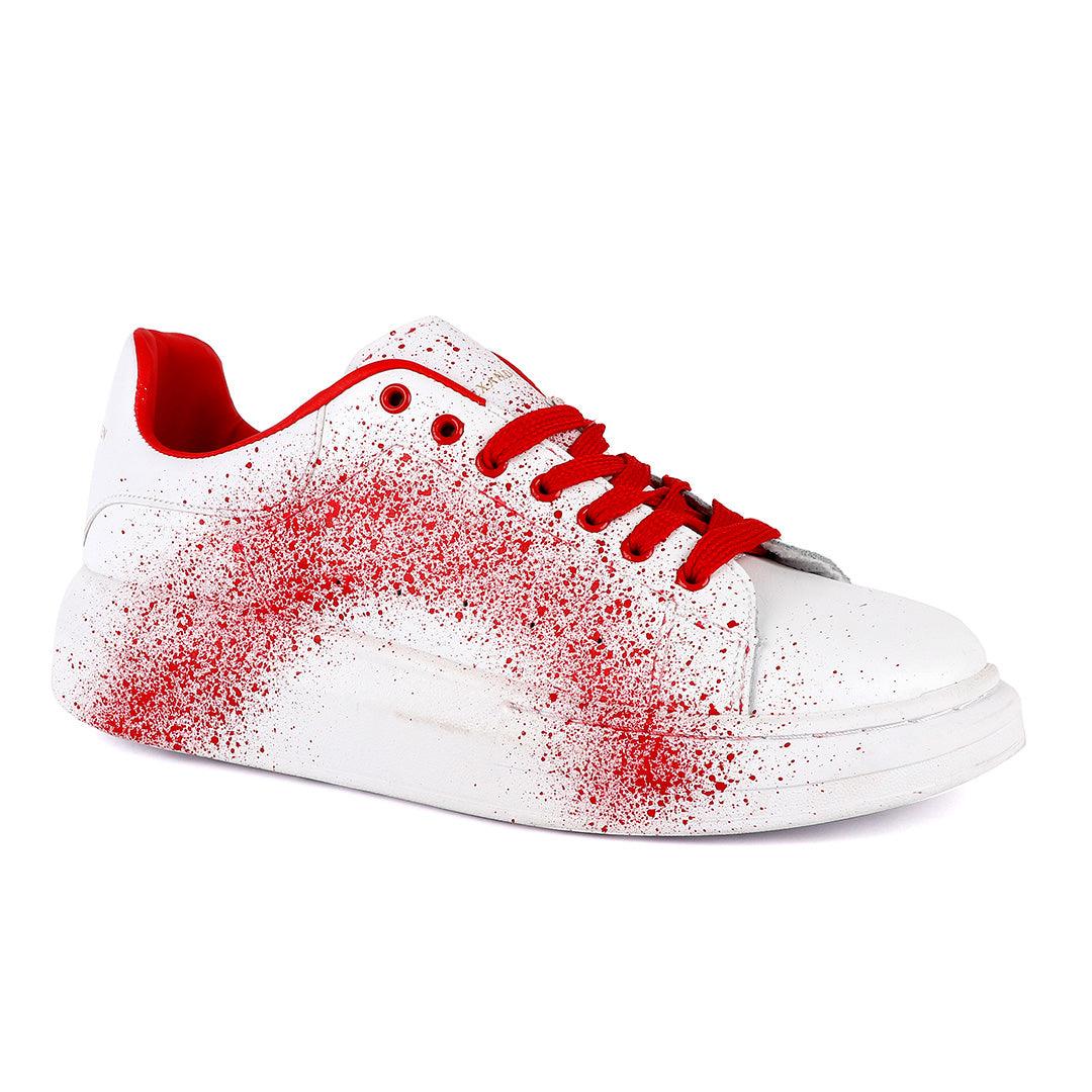 ALEXANDER MCQUEEN Chunky Red Spray Paint White Sneakers - Obeezi.com