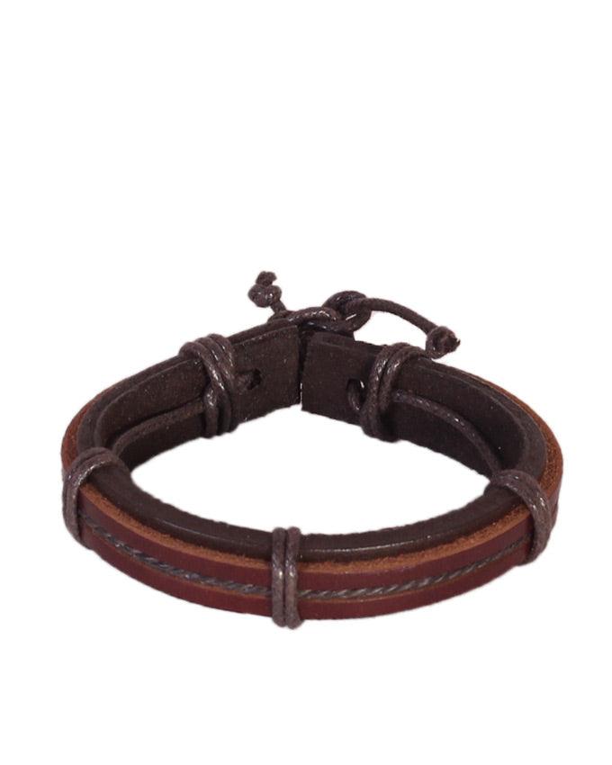 Alloy Unisex Dark Brown Leather Wrap Bracelet - Obeezi.com