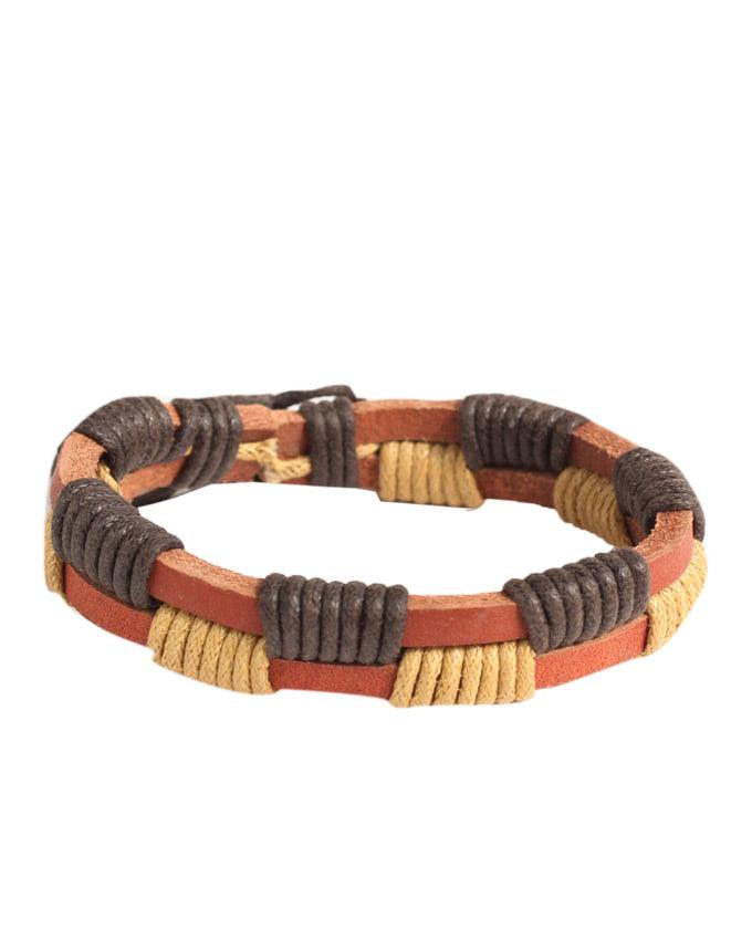 ALPHA Unisex Sparsed Thread-Woven brown Leather Adjustable Bracelet - Obeezi.com