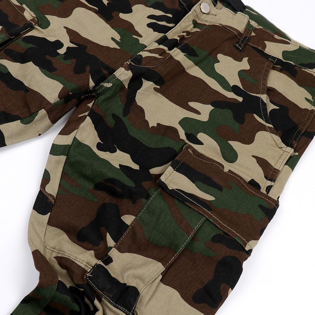 Ami Camouflage Print Cotton Cargo Jeans - Obeezi.com
