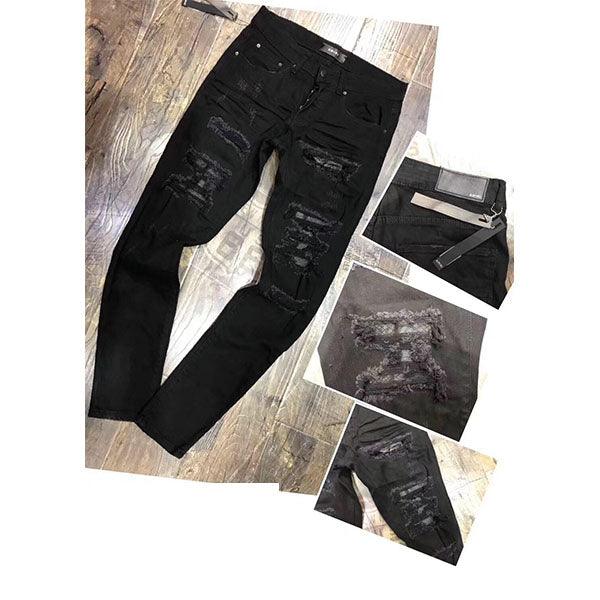 Amiri Ribbed Leather Underlay Black Jeans Trouser - Obeezi.com