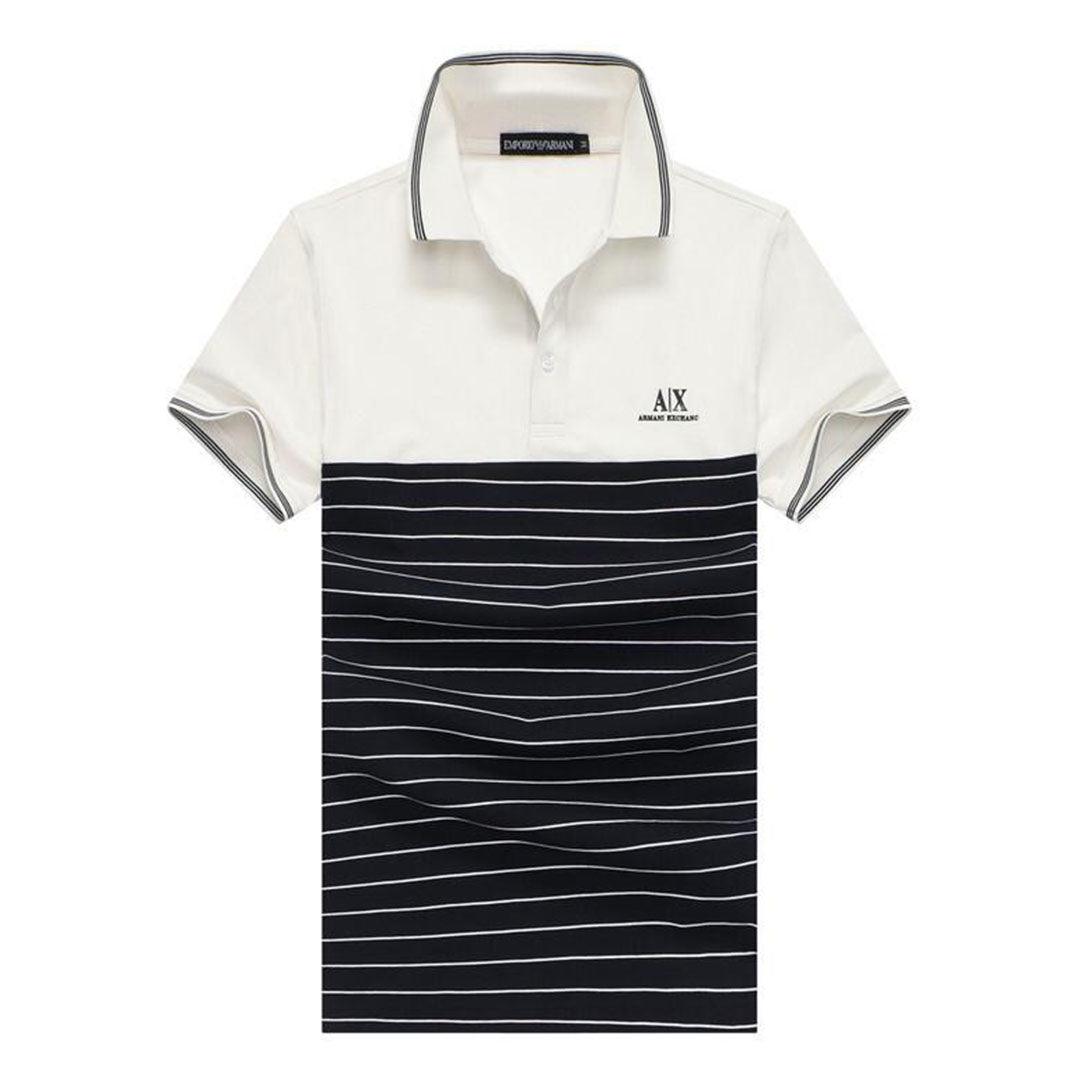 Armani Exchange Striped Polo Shirt With Tipped Collar- Black - Obeezi.com