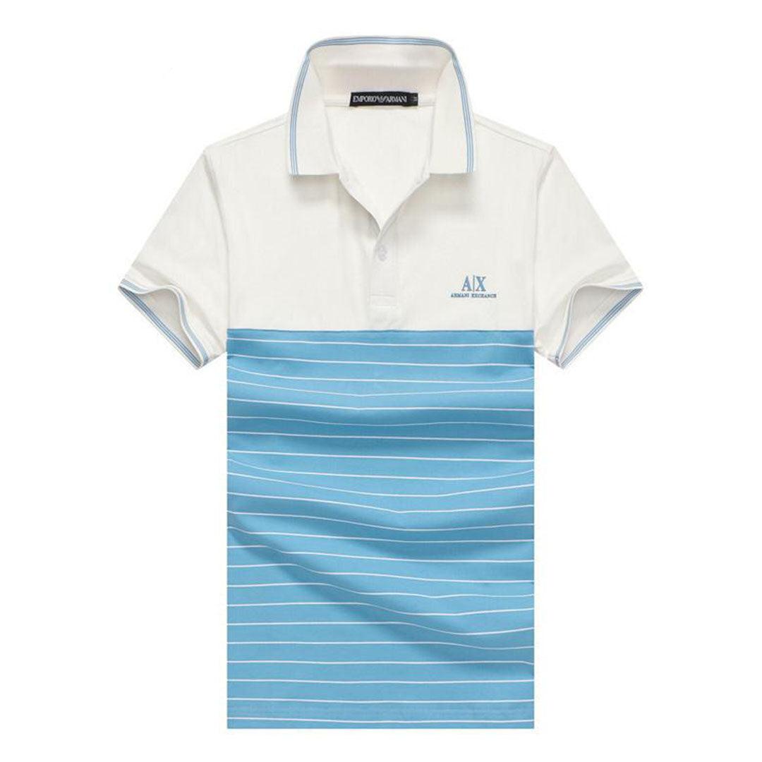 Armani Exchange Striped Polo Shirt With Tipped Collar- Blue - Obeezi.com