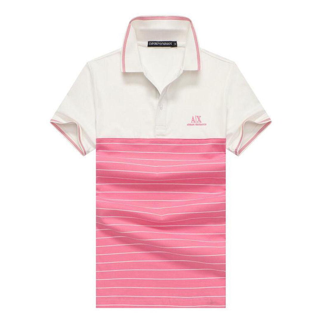 Armani Exchange Striped Polo Shirt With Tipped Collar- Pink - Obeezi.com