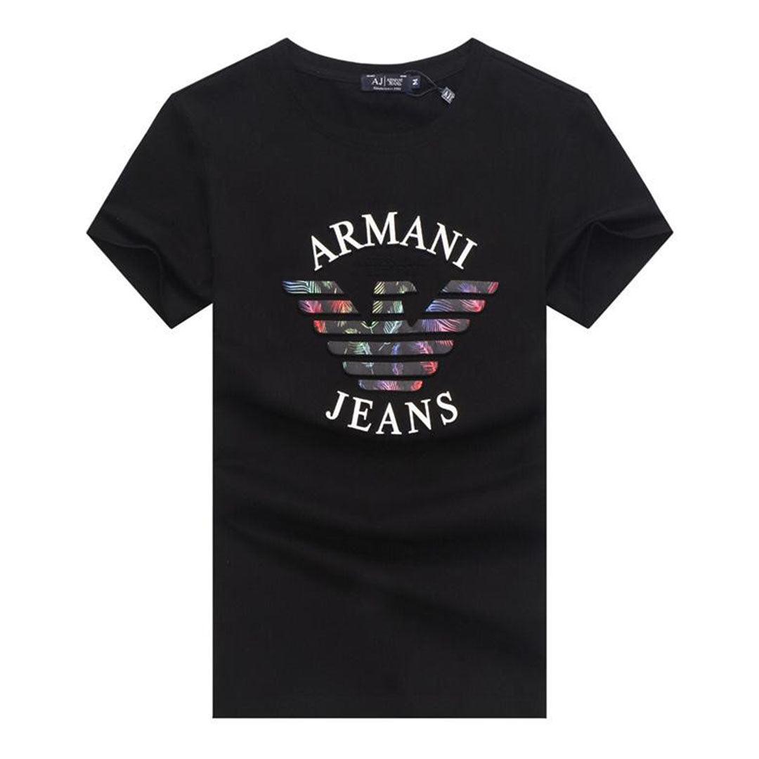 Armani Jeans Classic Fit Crew Neck Cotton With Eagle Logo-Black - Obeezi.com