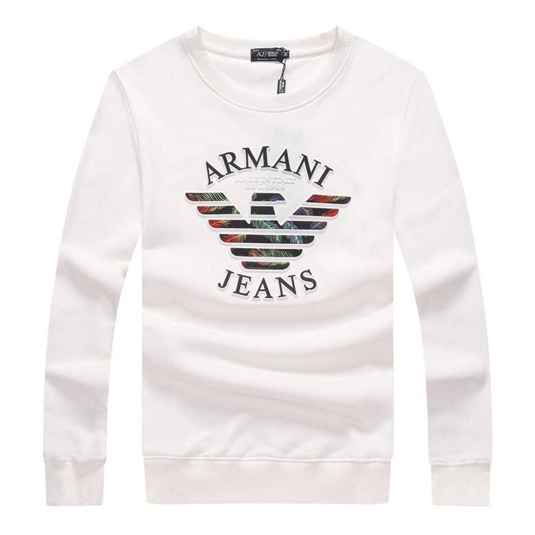 Armani Jeans Color Monogram Logo Sweatshirt- White - Obeezi.com