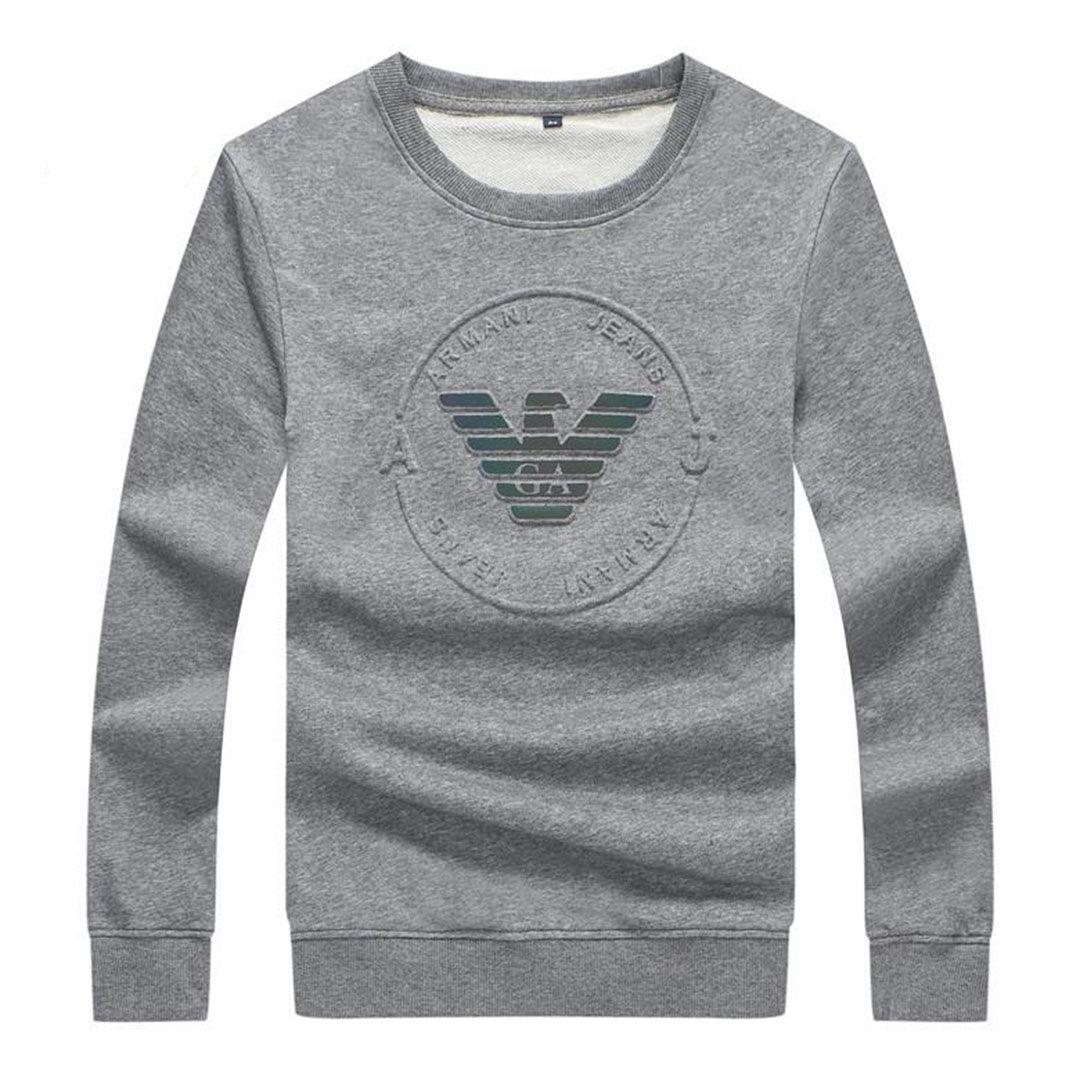 Armani Jeans Men's Round Logo Sweatshirt-Grey - Obeezi.com