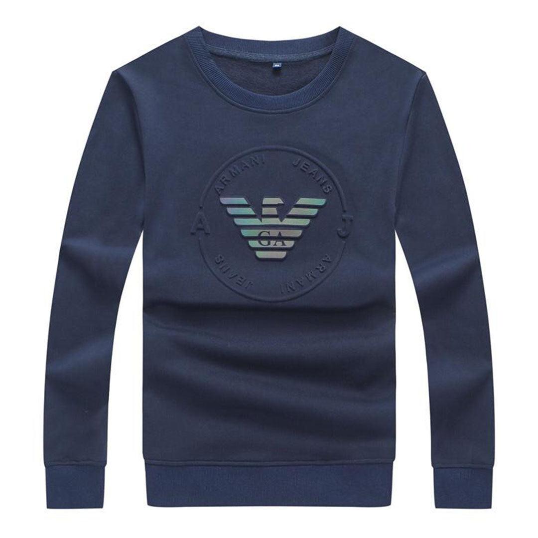Armani Jeans Men's Round Logo Sweatshirt-Navyblue - Obeezi.com