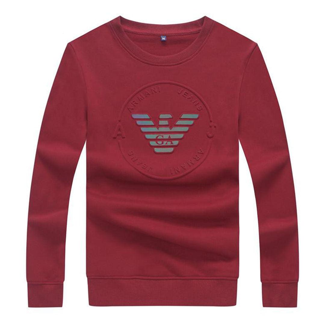 Armani Jeans Men's Round Logo Sweatshirt-Red - Obeezi.com