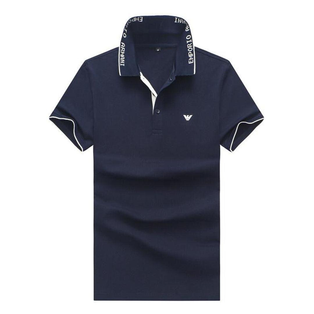 Armani NavyBlue Cotton Polo Shirt With Designed Collar - Obeezi.com