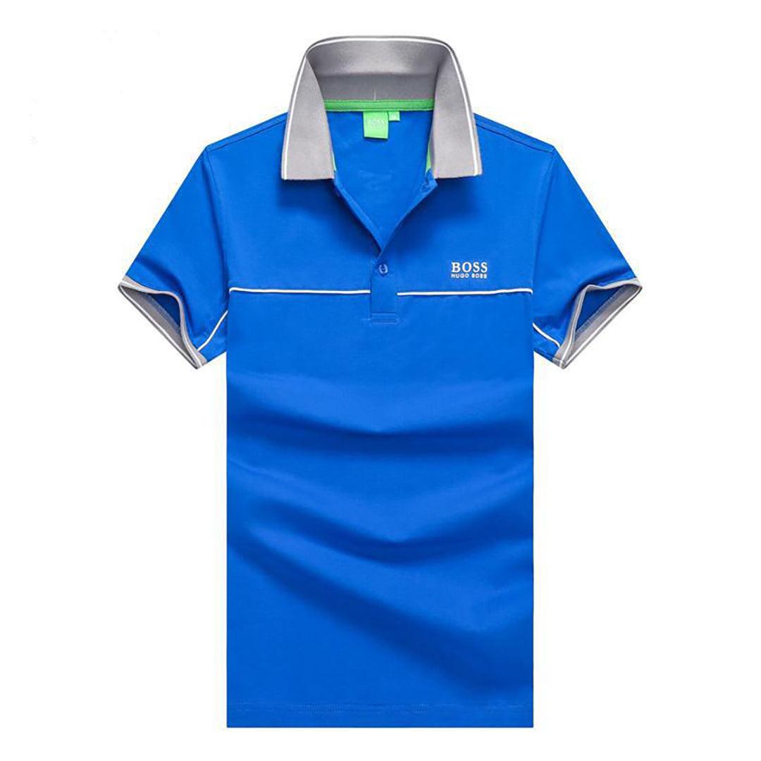 Authentic Hug Polo Shirt -Blue with Ash collar - Obeezi.com