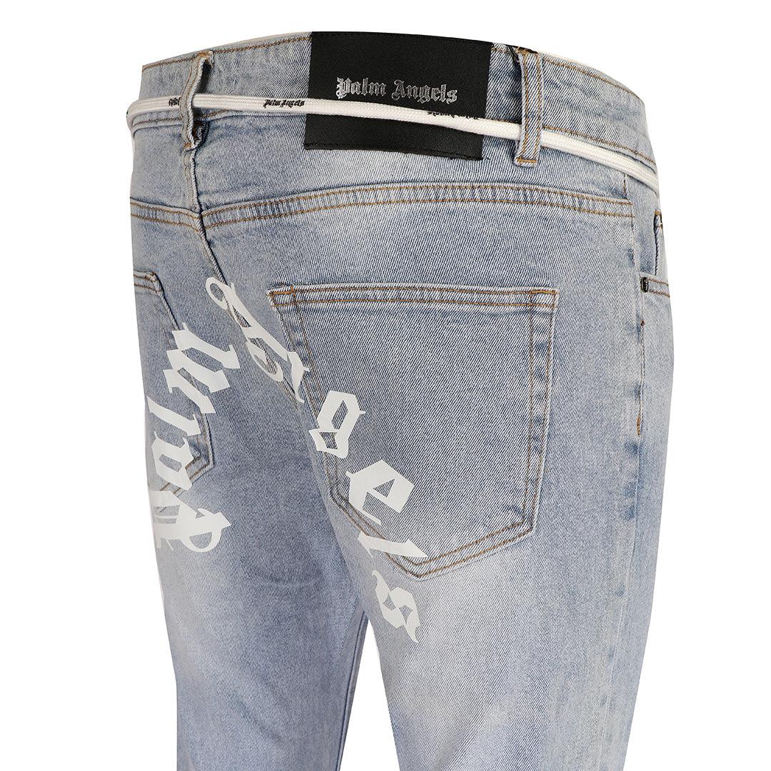 Authentic Men's Denim With Palm Angels Back Print Jeans- Blue - Obeezi.com