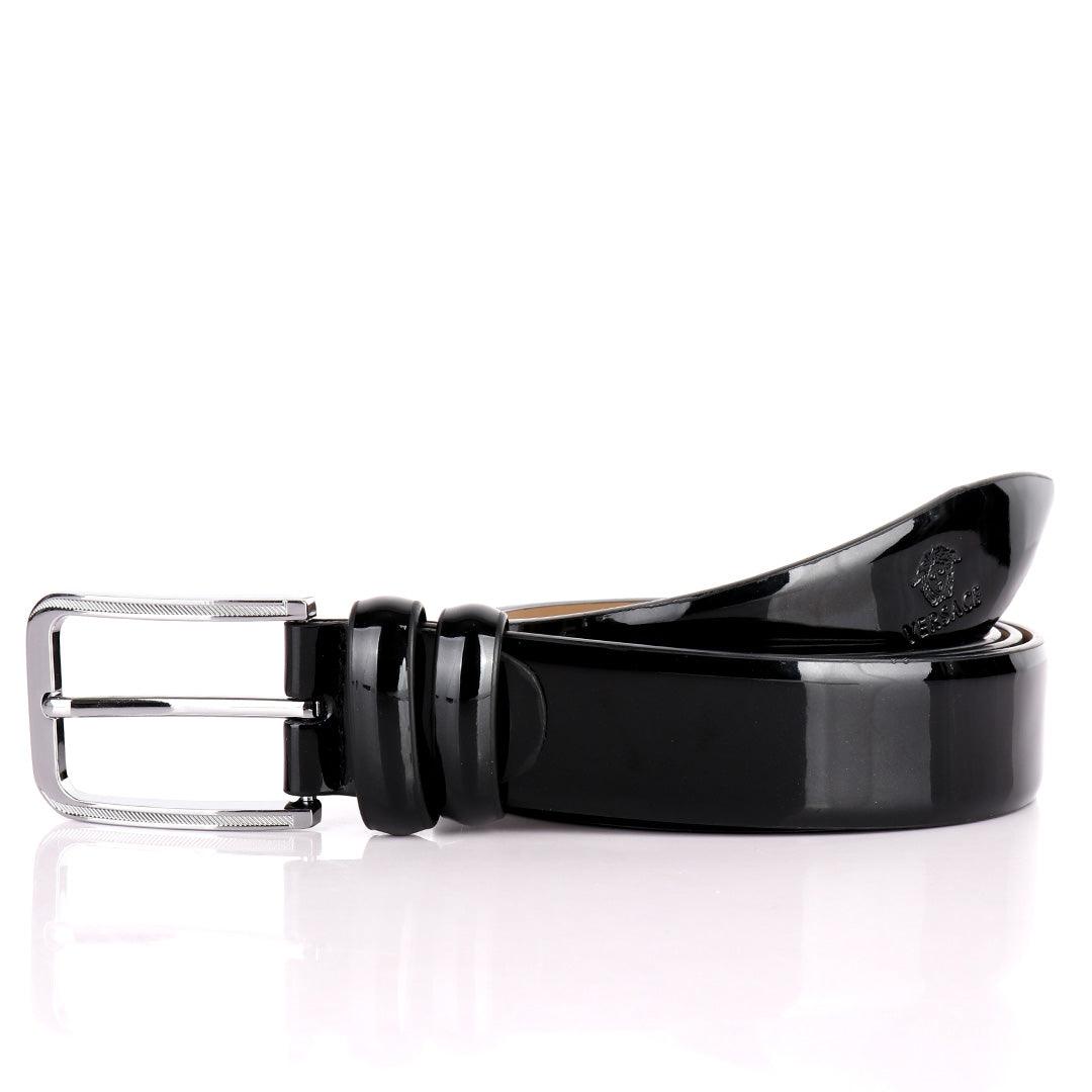 Authentic Men's Versace Glossy Leather Black Belt - Obeezi.com