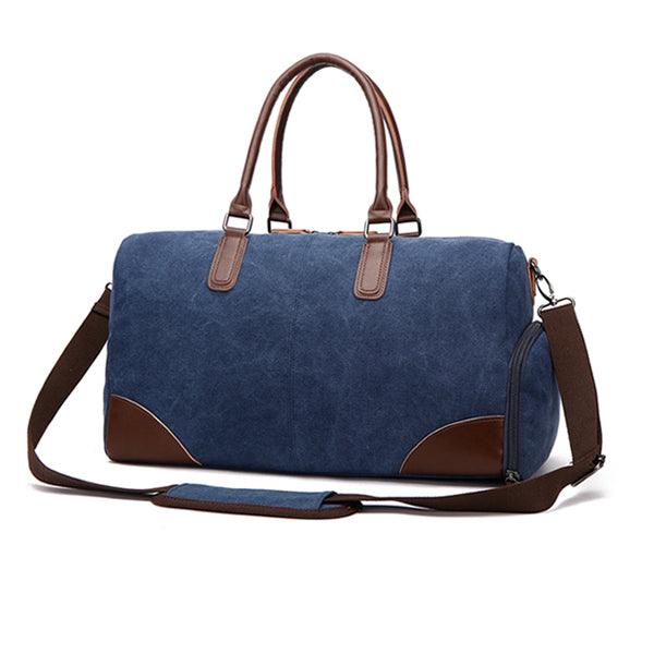 Authentic Unisex Leather And Canvass Mini Travelers Bag- Blue - Obeezi.com