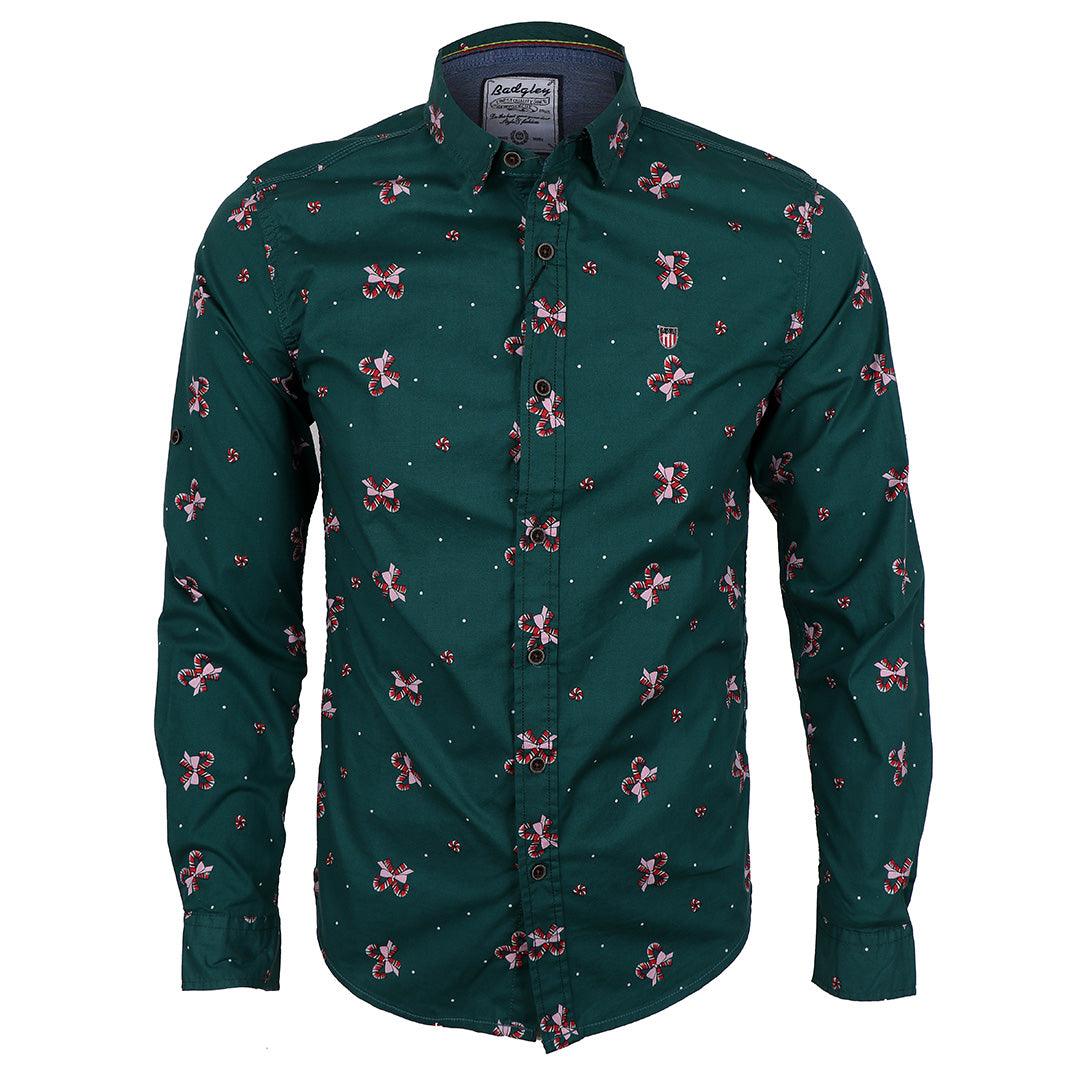 Badgley Cotton-blend Long Sleeve Shirt with Classic Designs- Green - Obeezi.com