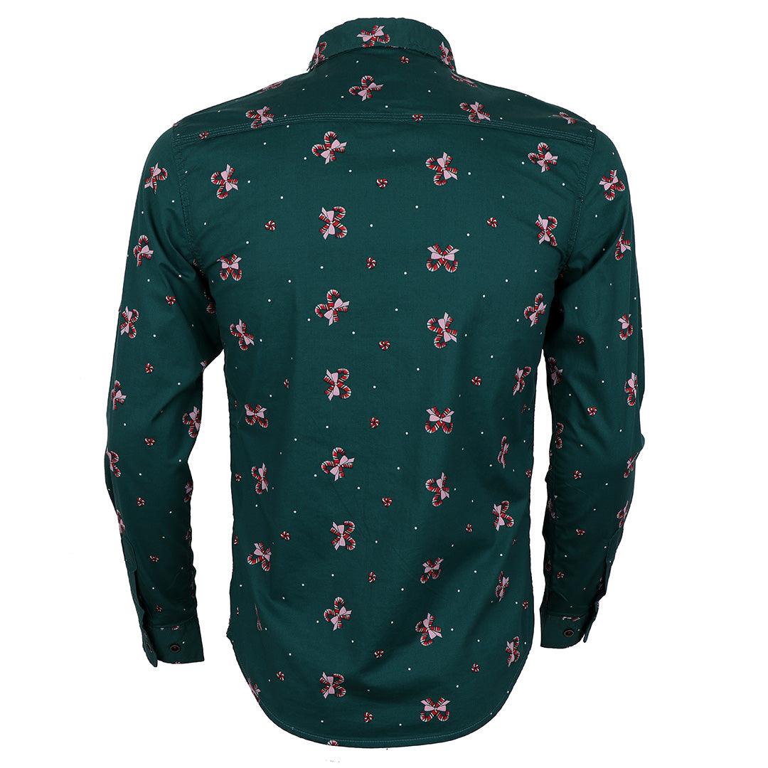 Badgley Cotton-blend Long Sleeve Shirt with Classic Designs- Green - Obeezi.com