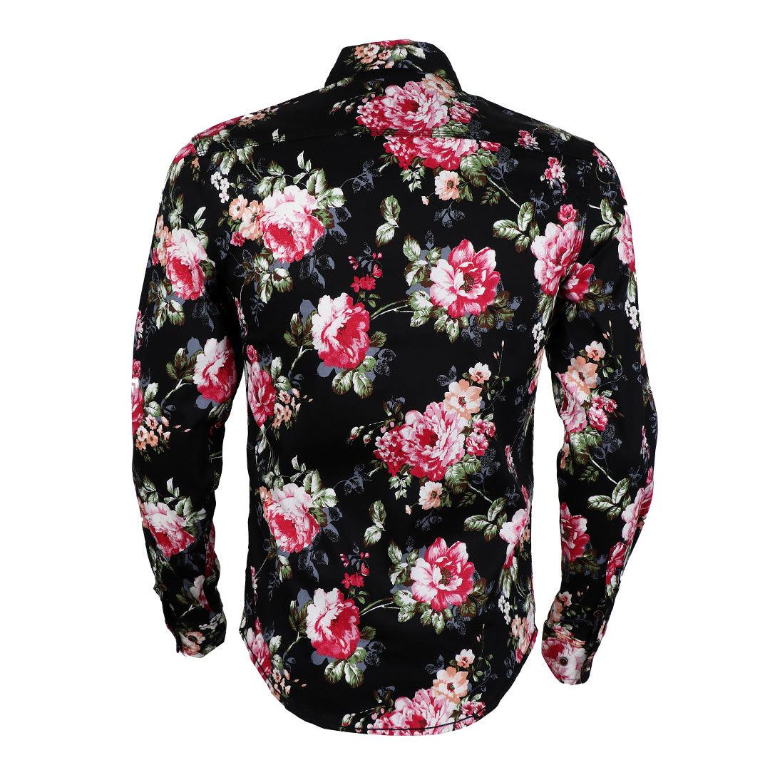 Badgley Quality Closet Trendy Floral Designed Long Sleeve Shirt- Black - Obeezi.com