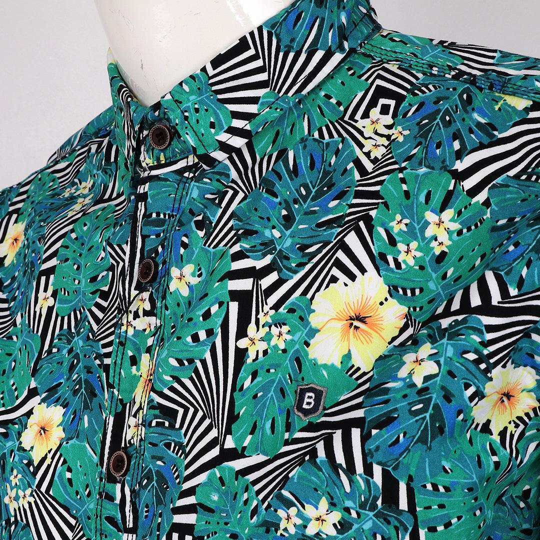 Badgley Quality Closet Trendy Flowered Designed Long Sleeve Shirts-Green - Obeezi.com