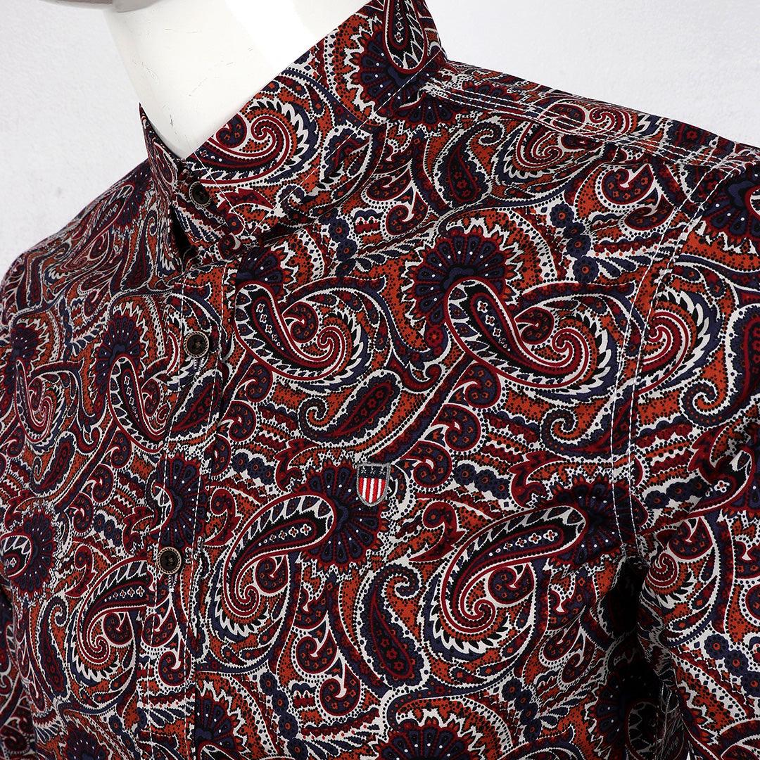 Badgley Vintage Floral Dark Brown Long Sleeve Button Down Shirt - Obeezi.com