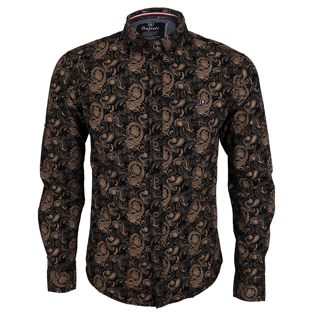 Badgley Vintage Floral Dark brown Velvet Long Sleeve Button Down Shirt - Obeezi.com