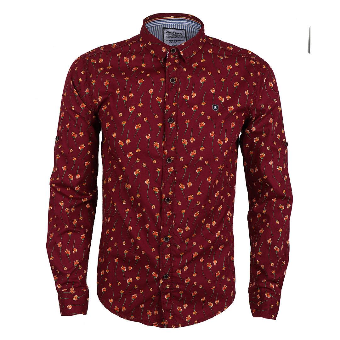 Baijieli Vintage Linen Casual Men Printing Long sleeve Shirts-Red - Obeezi.com