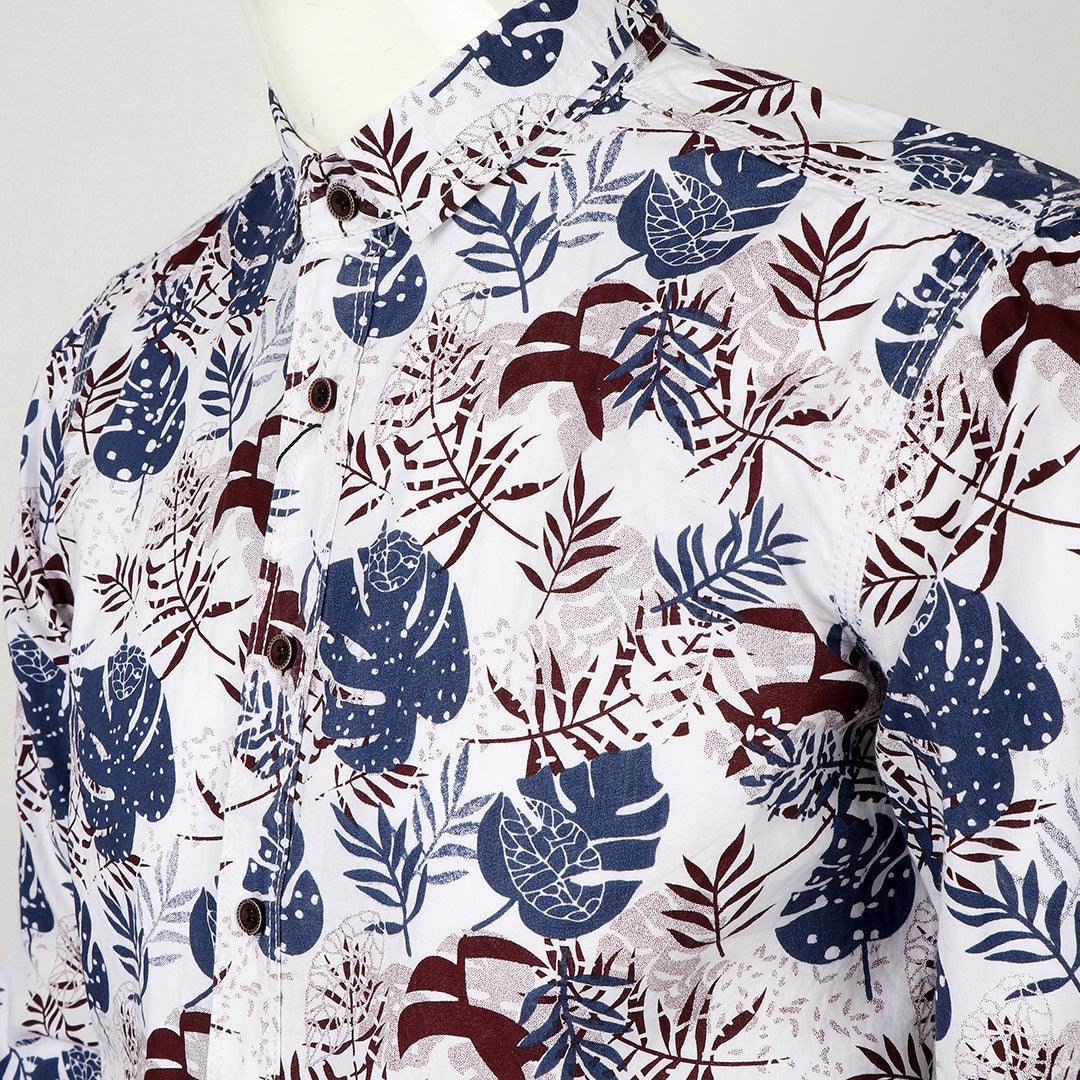 Bajiel Classic Vintage Blue Floral Print Long Sleeve Shirt - Obeezi.com